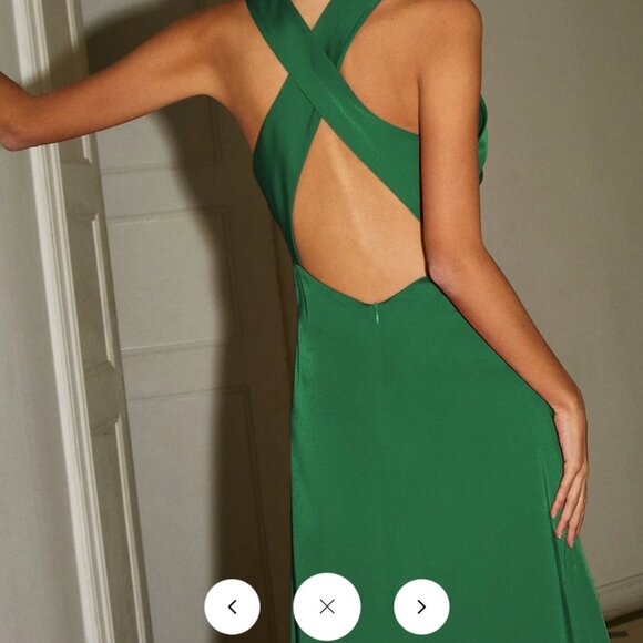Commense Cowl Neck Satin Back Cross Long Dress - Green - Picture 2 of 9